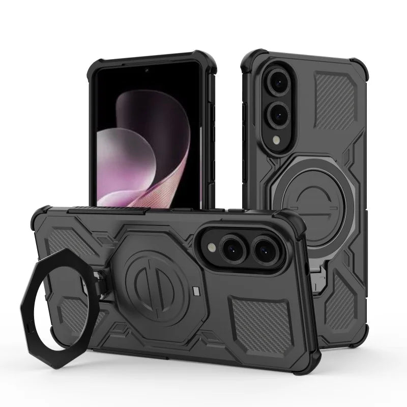 WANLONFENG For Samsung Galaxy S25 Edge Case Kickstand with 2Pcs Screen Film  KJ Series PC TPU Phone Cover (Big Lens Hole) - Black - 3