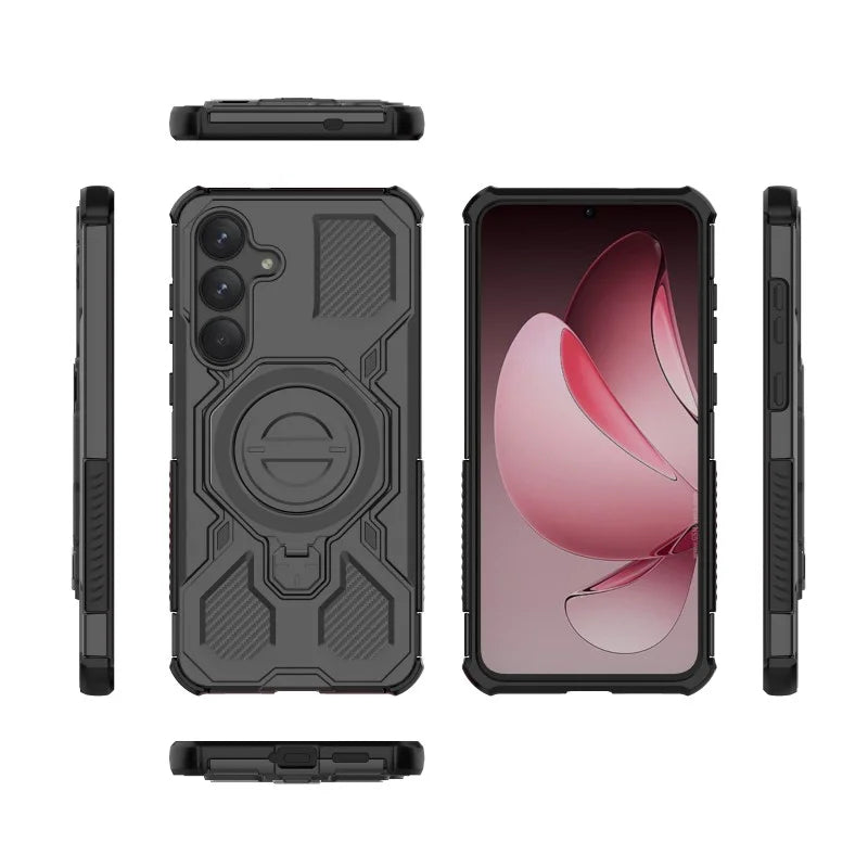 WANLONFENG For Samsung Galaxy S25 FE Case Kickstand with 2Pcs Screen Film  KJ Series PC TPU Phone Cover (Big Lens Hole) - Black - 2