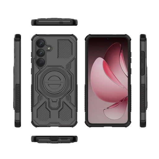 WANLONFENG For Samsung Galaxy S25 FE Case Kickstand with 2Pcs Screen Film  KJ Series PC TPU Phone Cover (Big Lens Hole) - Black - 2