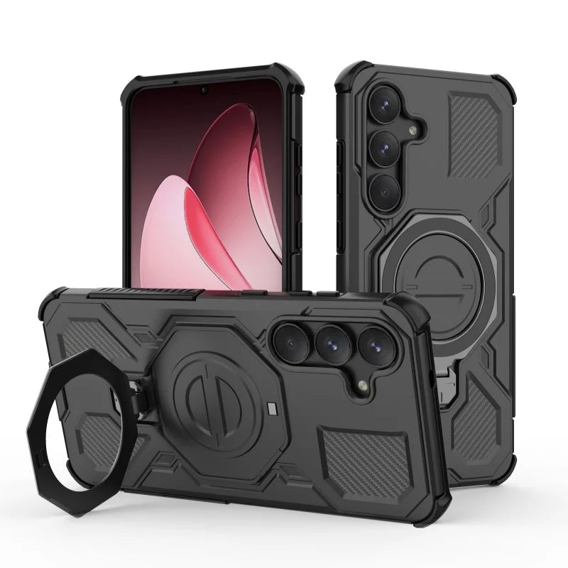 WANLONFENG For Samsung Galaxy S25 FE Case Kickstand with 2Pcs Screen Film  KJ Series PC TPU Phone Cover (Big Lens Hole) - Black - 3