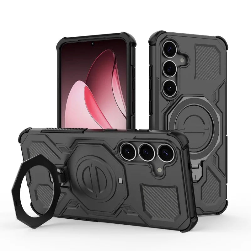 WANLONFENG For Samsung Galaxy S25+ Case Kickstand with 2Pcs Screen Film  KJ Series PC TPU Phone Cover (Big Lens Hole) - Black - 3