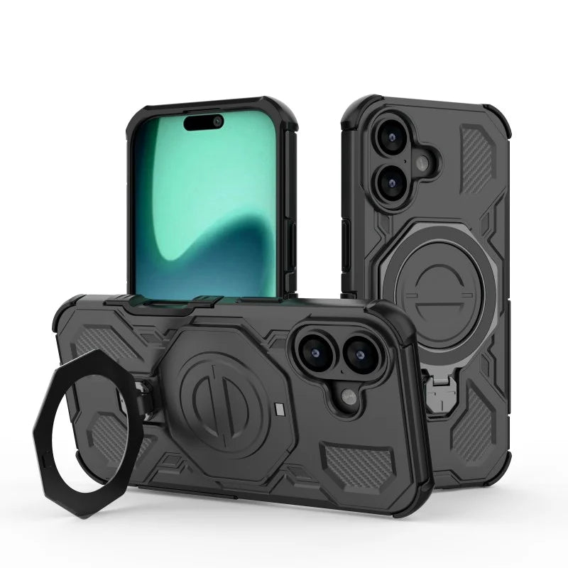 WANLONFENG For iPhone 17 Case Kickstand with 2Pcs Screen Film  KJ Series PC TPU Phone Cover (Big Lens Hole) - Black - 3