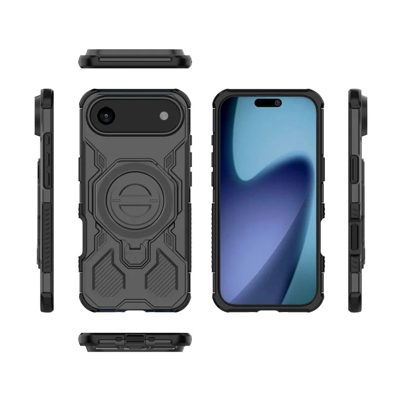 WANLONFENG For iPhone Air Case Kickstand with 2Pcs Screen Film  KJ Series PC TPU Phone Cover (Big Lens Hole) - Black - 2