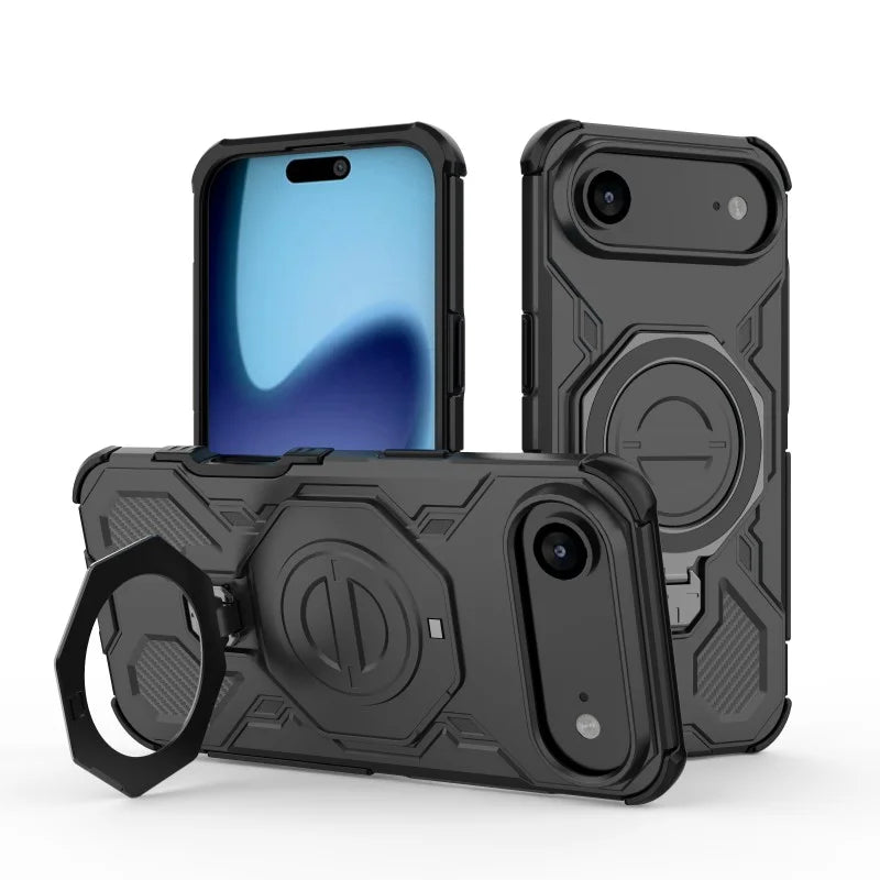 WANLONFENG For iPhone Air Case Kickstand with 2Pcs Screen Film  KJ Series PC TPU Phone Cover (Big Lens Hole) - Black - 3