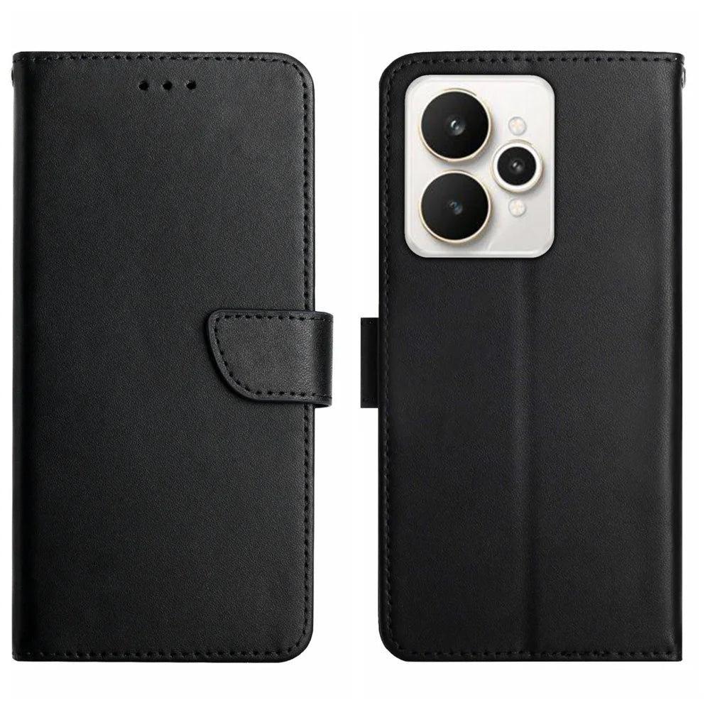 For Realme 15 5G / Realme 15 Pro 5G Case Genuine Cow Leather Phone Cover Nappa Texture - Black - 1