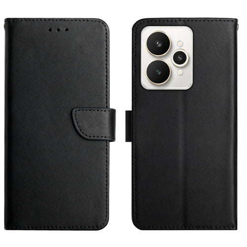 For Realme 15 5G / Realme 15 Pro 5G Case Genuine Cow Leather Phone Cover Nappa Texture - Black - 1