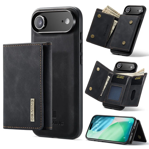 DG.MING M1 Series for iPhone Air Case Kickstand PU Phone Cover with Detachable Wallet - Black - 1