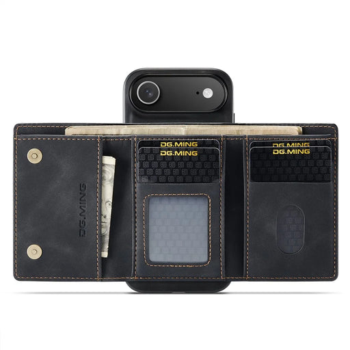 DG.MING M1 Series for iPhone Air Case Kickstand PU Phone Cover with Detachable Wallet - Black - 2