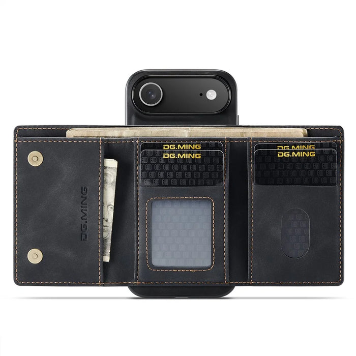 DG.MING M1 Series for iPhone Air Case Kickstand PU Phone Cover with Detachable Wallet - Black - 2
