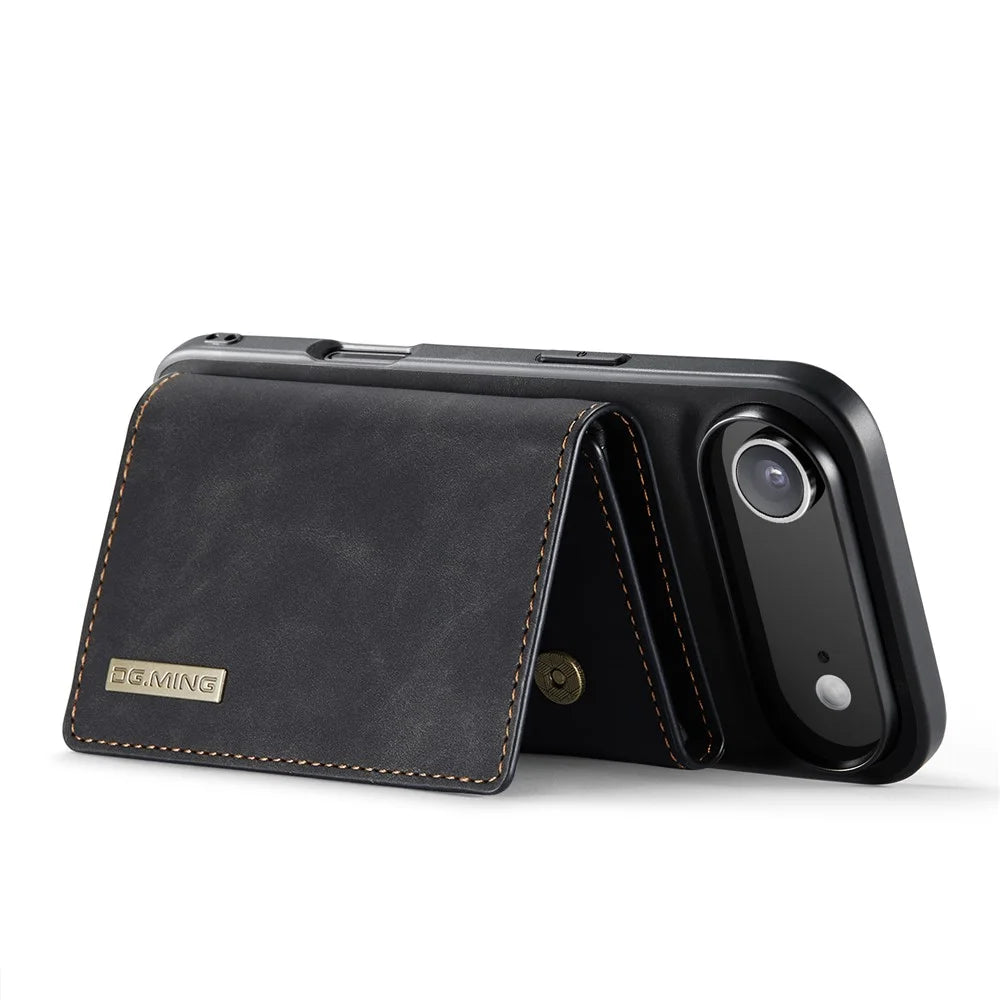 DG.MING M1 Series for iPhone Air Case Kickstand PU Phone Cover with Detachable Wallet - Black - 3