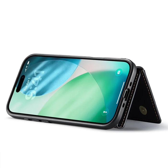 DG.MING M1 Series for iPhone Air Case Kickstand PU Phone Cover with Detachable Wallet - Black - 4