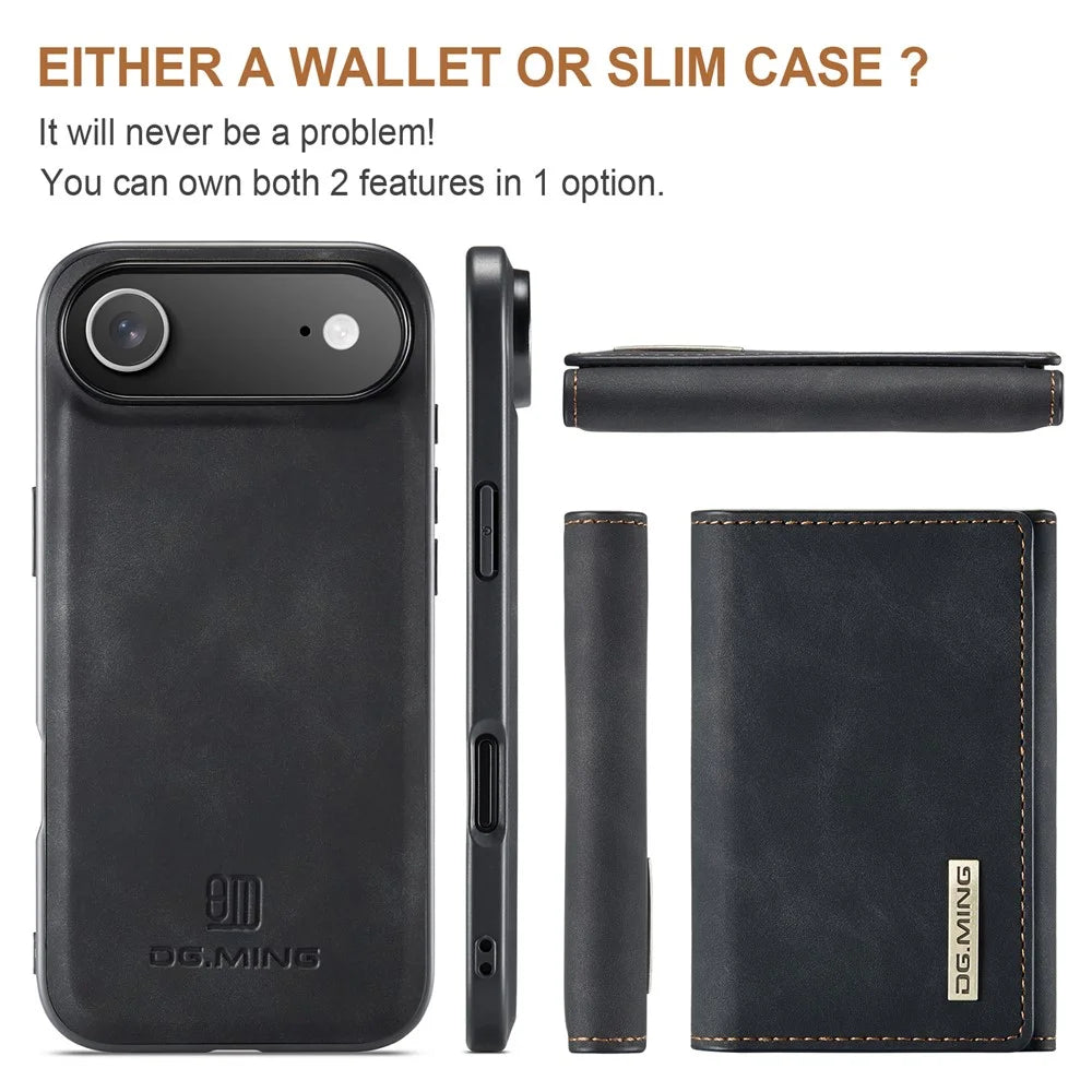 DG.MING M1 Series for iPhone Air Case Kickstand PU Phone Cover with Detachable Wallet - Black - 7