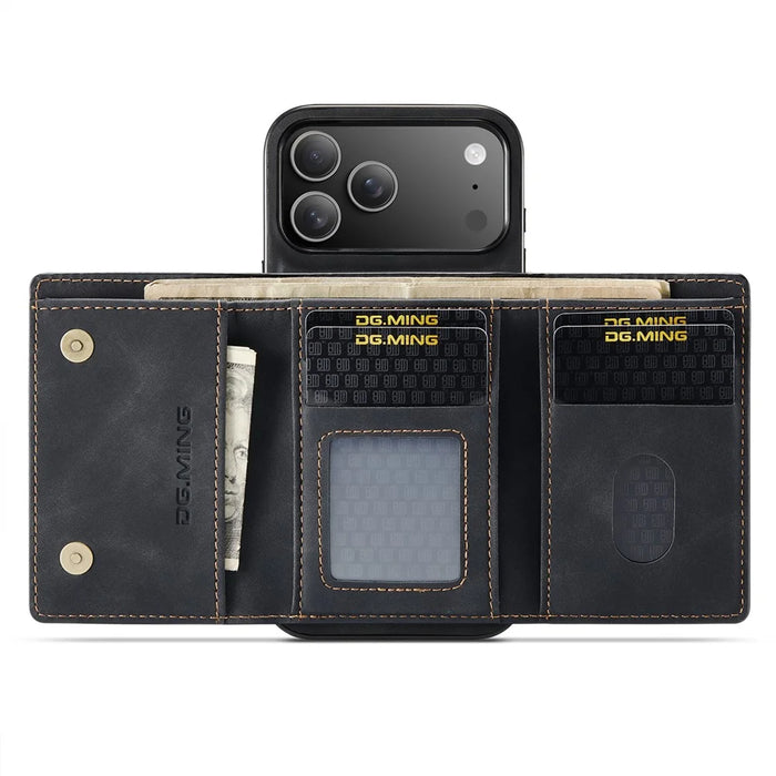 DG.MING M1 Series for iPhone 18 Pro / 17 Pro Case Kickstand PU Phone Cover with Detachable Wallet - Black - 2