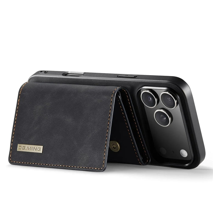DG.MING M1 Series for iPhone 18 Pro / 17 Pro Case Kickstand PU Phone Cover with Detachable Wallet - Black - 3