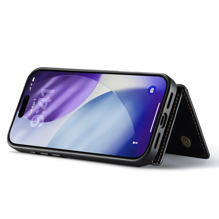 DG.MING M1 Series for iPhone 18 Pro / 17 Pro Case Kickstand PU Phone Cover with Detachable Wallet - Black - 4