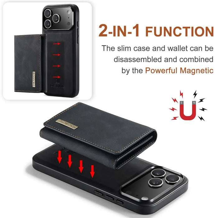 DG.MING M1 Series for iPhone 18 Pro / 17 Pro Case Kickstand PU Phone Cover with Detachable Wallet - Black - 5