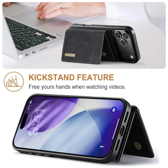 DG.MING M1 Series for iPhone 18 Pro / 17 Pro Case Kickstand PU Phone Cover with Detachable Wallet - Black - 6