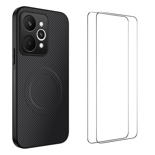 WANLONFENG For Realme 15 5G Magnetic Case  TQ1 Series Carbon Fiber Texture PC TPU Phone Cover with 2Pcs Screen Films - Black - 1