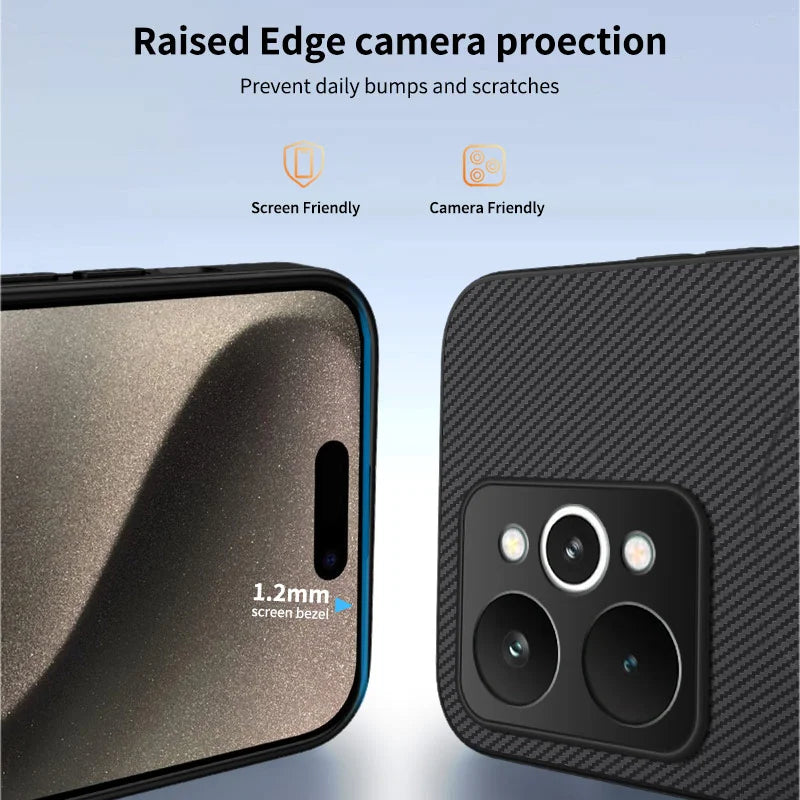 WANLONFENG For Realme 15 5G Magnetic Case  TQ1 Series Carbon Fiber Texture PC TPU Phone Cover with 2Pcs Screen Films - Black - 3