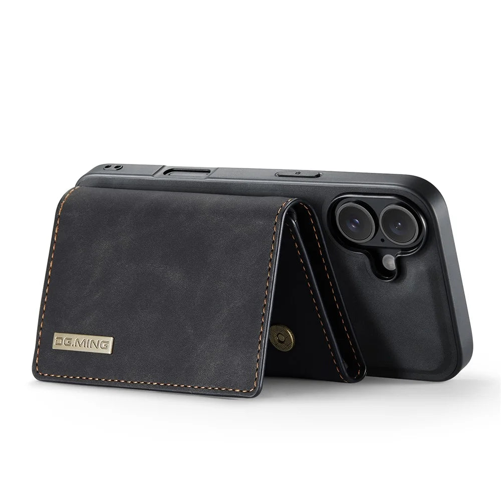 DG.MING M1 Series for iPhone 17 Case Kickstand PU Phone Cover with Detachable Wallet - Black - 2