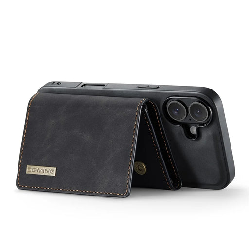 DG.MING M1 Series for iPhone 17 Case Kickstand PU Phone Cover with Detachable Wallet - Black - 2