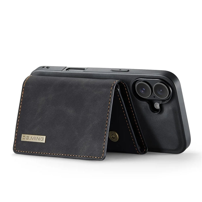 DG.MING M1 Series for iPhone 17 Case Kickstand PU Phone Cover with Detachable Wallet - Black - 2