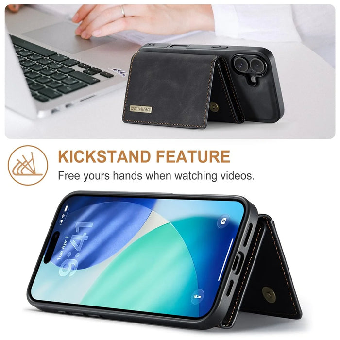 DG.MING M1 Series for iPhone 17 Case Kickstand PU Phone Cover with Detachable Wallet - Black - 5