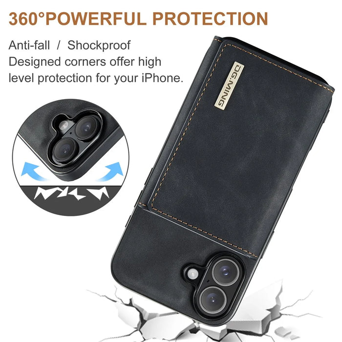 DG.MING M1 Series for iPhone 17 Case Kickstand PU Phone Cover with Detachable Wallet - Black - 7