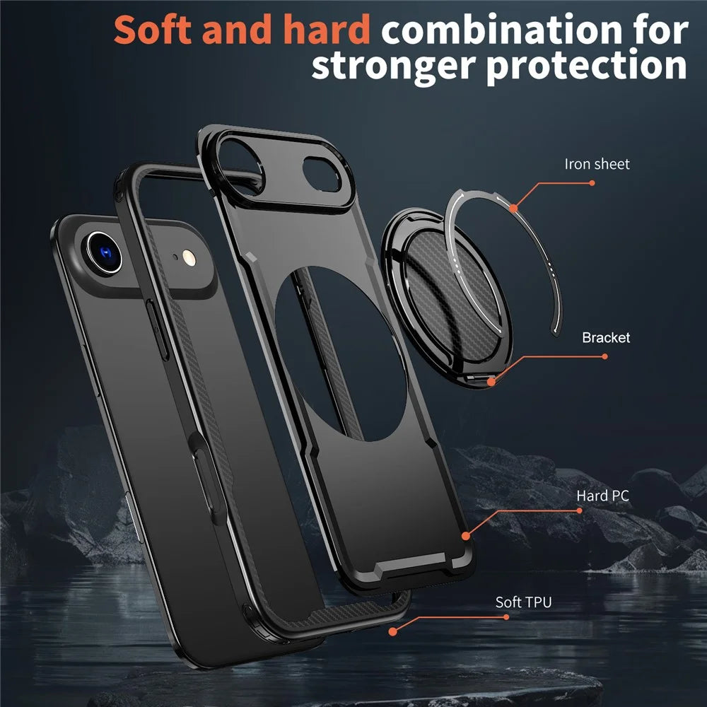 For iPhone Air Case Compatible with MagSafe TPU + PC Kickstand Phone Cover - Black - 6