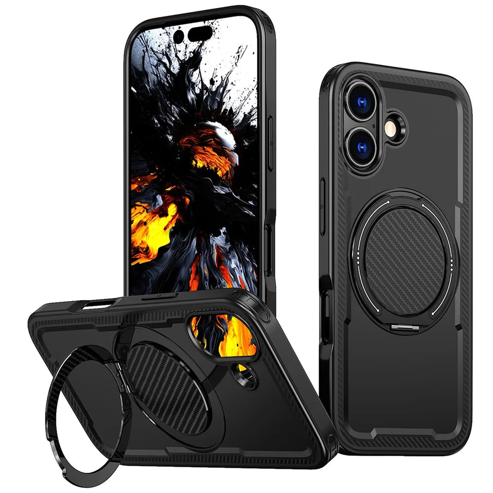 For iPhone 17 Case Compatible with MagSafe TPU + PC Kickstand Phone Cover - Black - 1