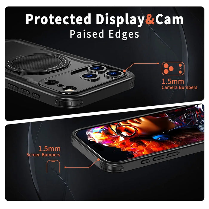 For iPhone 17 Pro Case Compatible with MagSafe TPU + PC Kickstand Phone Cover - Black - 4