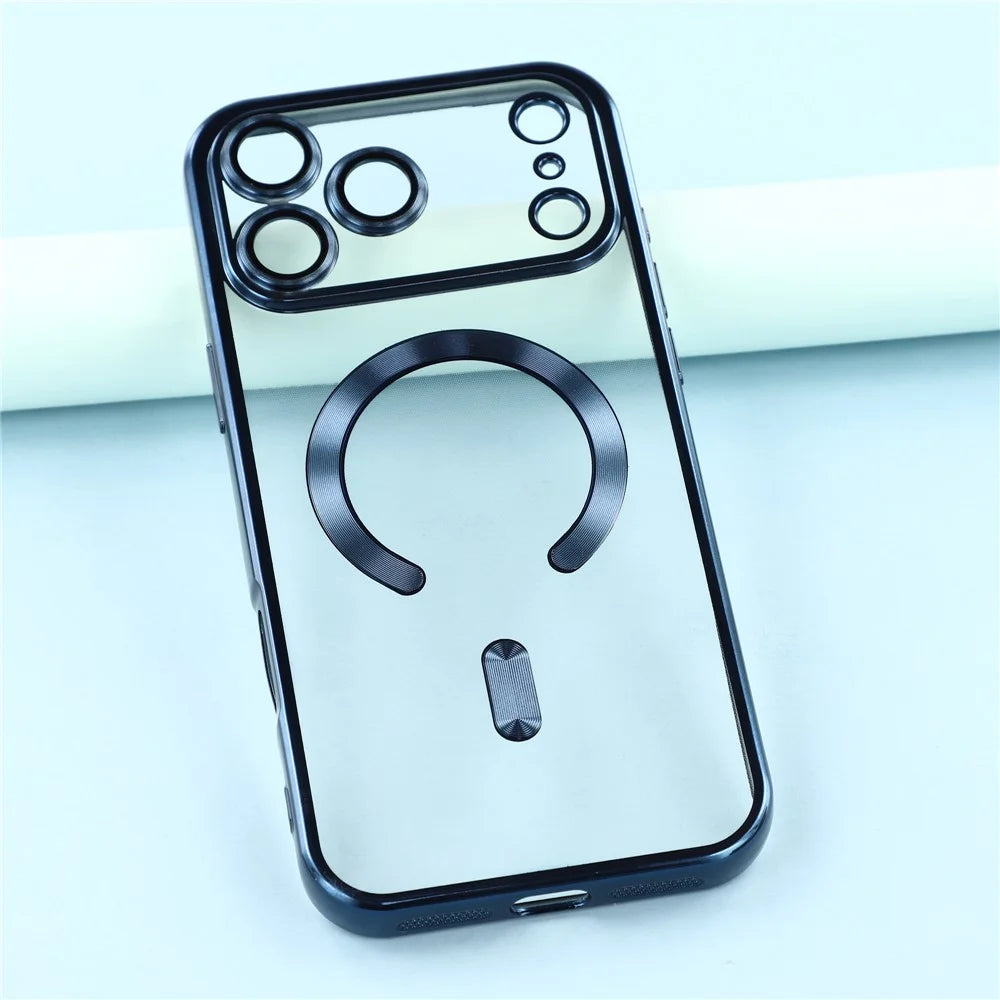 For iPhone 17 Pro Max Case Compatible with MagSafe Electroplated TPU Phone Cover with Lens Film - Navy Blue - 6