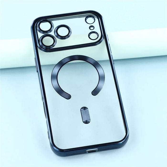 For iPhone 17 Pro Case Compatible with MagSafe Electroplated TPU Phone Cover with Lens Film - Navy Blue - 6
