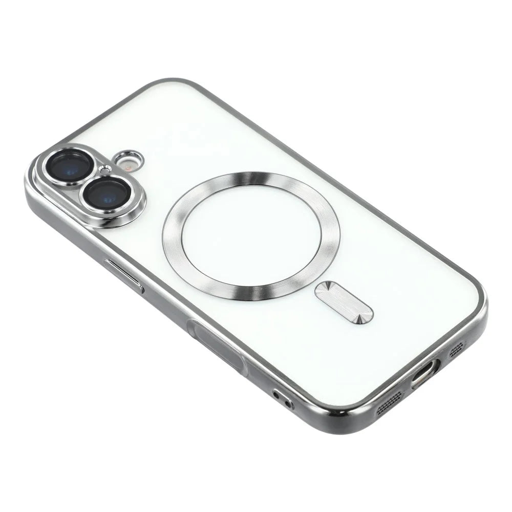 For iPhone 17 Case Compatible with MagSafe Electroplated TPU Phone Cover with Lens Film - Grey - 4