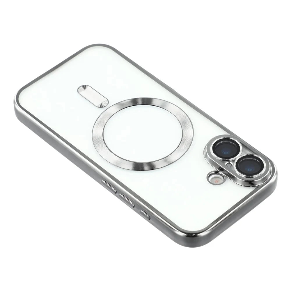 For iPhone 17 Case Compatible with MagSafe Electroplated TPU Phone Cover with Lens Film - Grey - 5