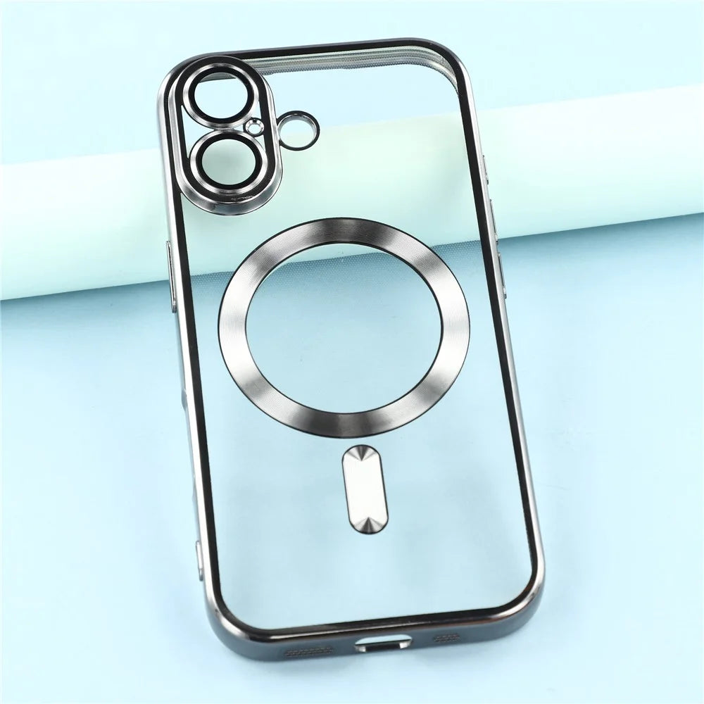 For iPhone 17 Case Compatible with MagSafe Electroplated TPU Phone Cover with Lens Film - Grey - 6