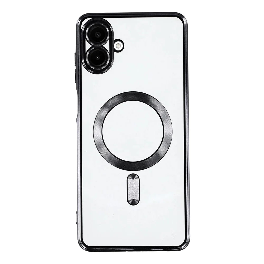 For Samsung Galaxy A06 4G Magnetic Case Electroplated TPU Phone Cover with Lens Film - Black - 1
