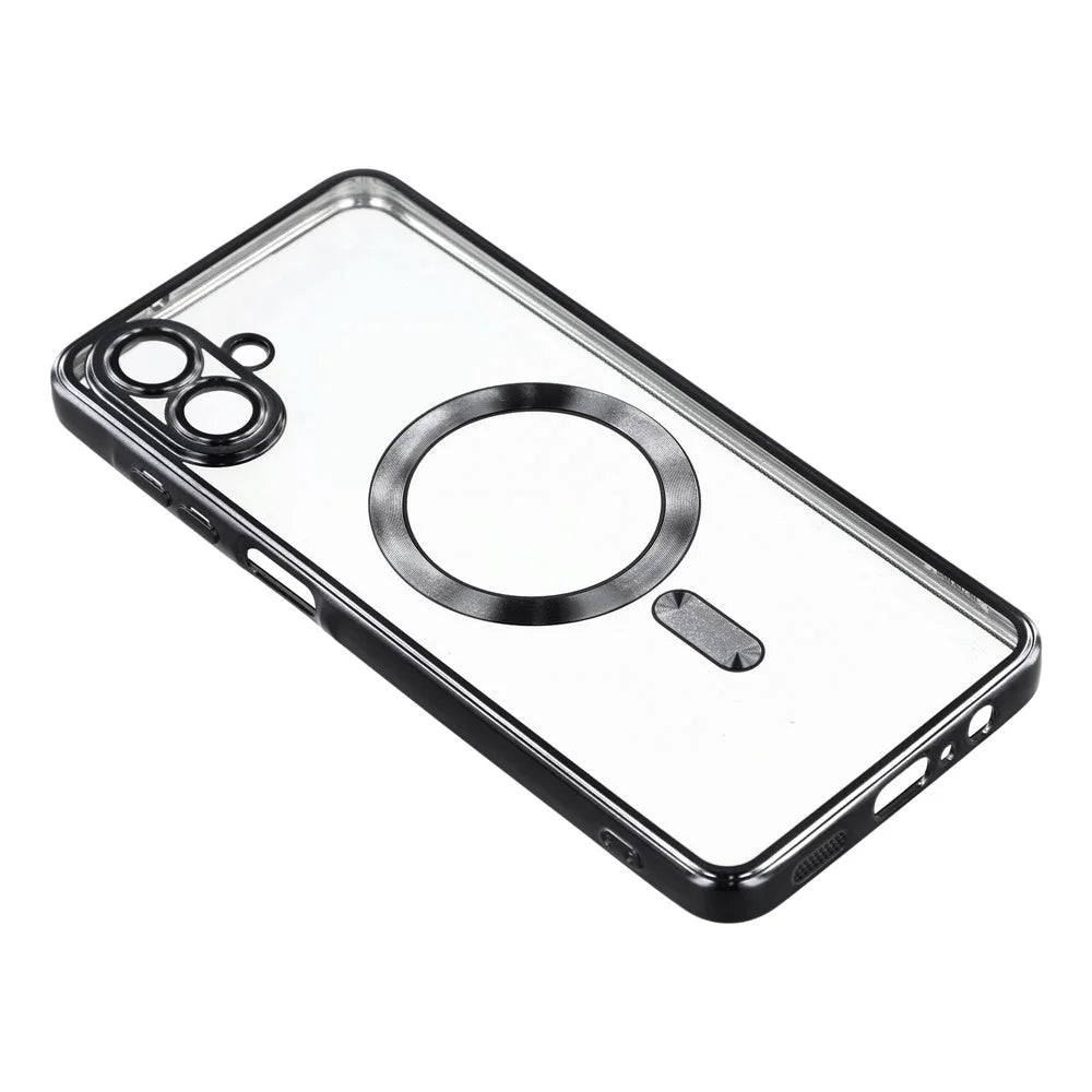 For Samsung Galaxy A06 4G Magnetic Case Electroplated TPU Phone Cover with Lens Film - Black - 3