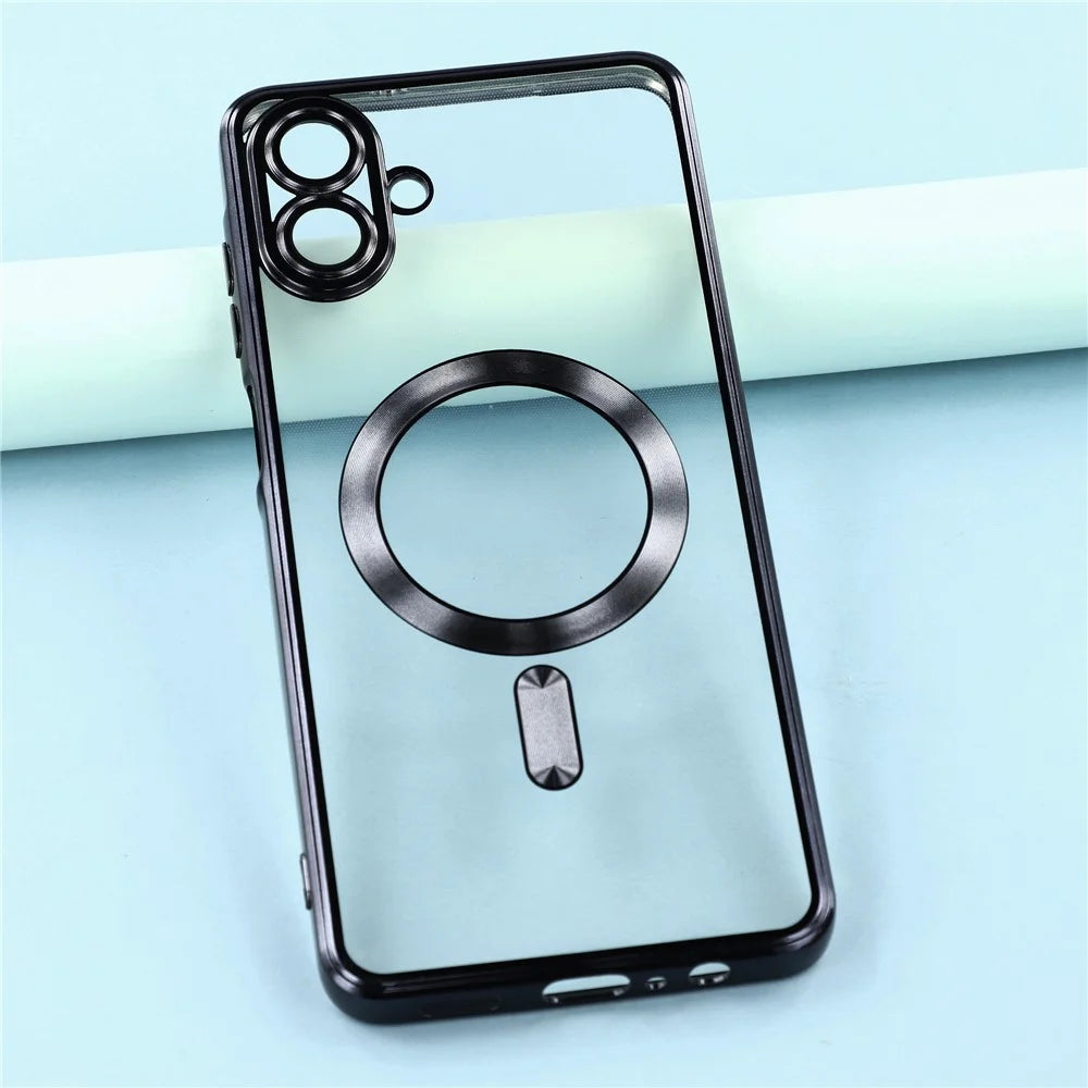 For Samsung Galaxy A06 4G Magnetic Case Electroplated TPU Phone Cover with Lens Film - Black - 5