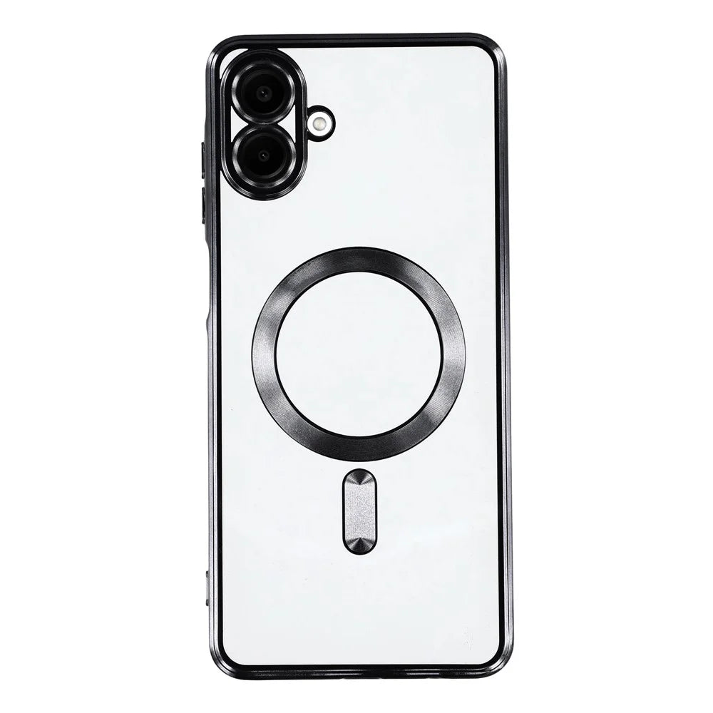 For Samsung Galaxy A08 5G / A08 4G / A07 4G Magnetic Case Electroplated TPU Phone Cover with Lens Film - Black - 1