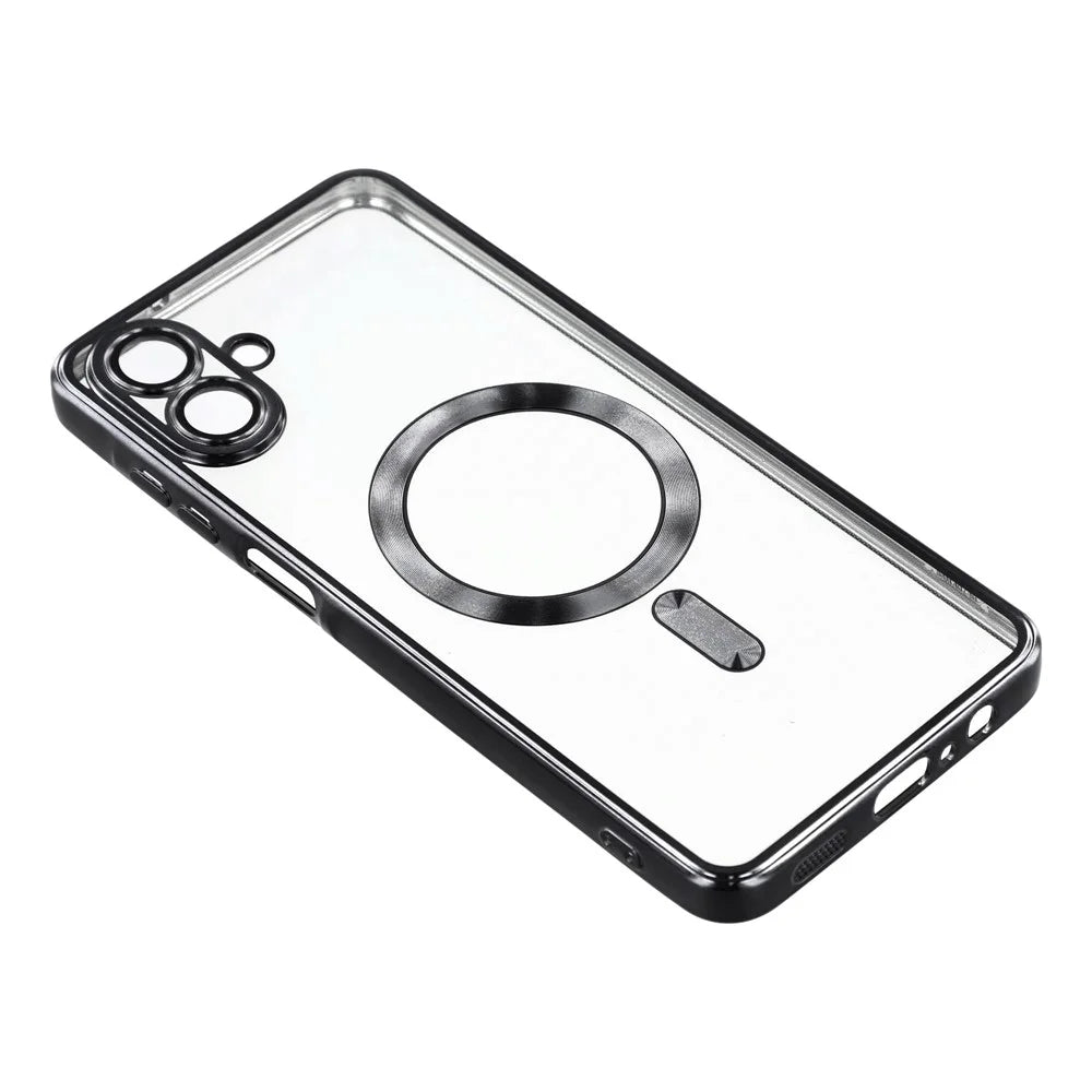 For Samsung Galaxy A08 5G / A08 4G / A07 4G Magnetic Case Electroplated TPU Phone Cover with Lens Film - Black - 3