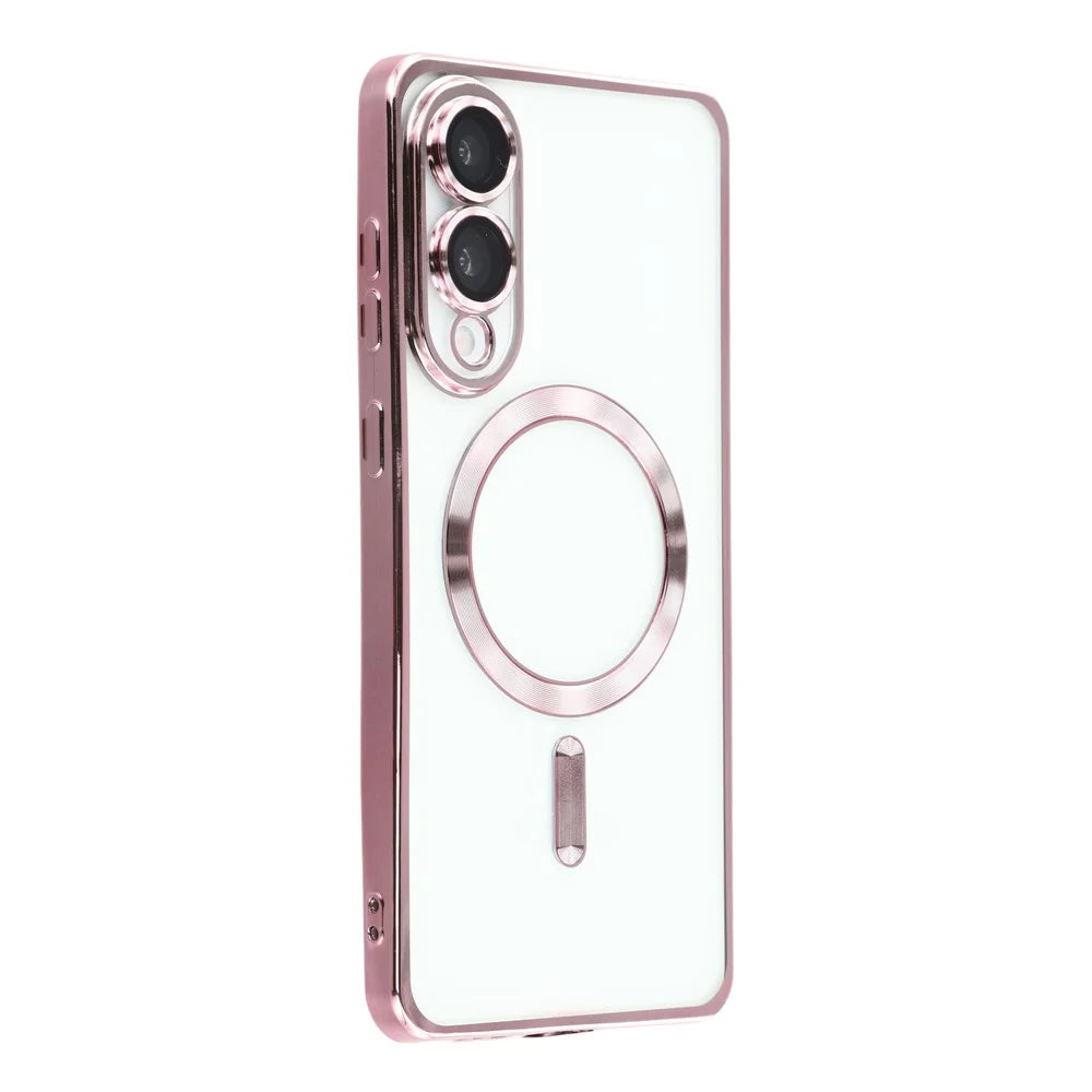 For Samsung Galaxy S25 Edge Magnetic Case Electroplated TPU Phone Cover with Lens Film - Pink - 1