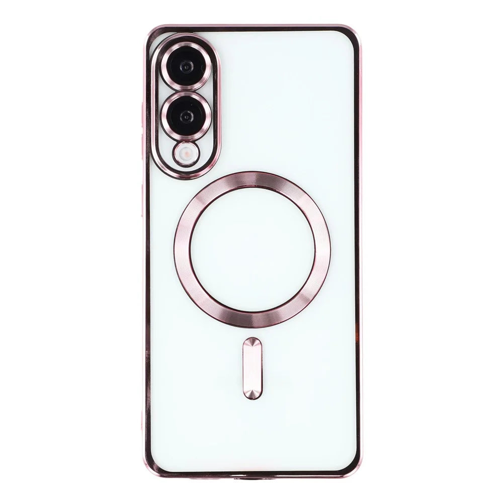 For Samsung Galaxy S25 Edge Magnetic Case Electroplated TPU Phone Cover with Lens Film - Pink - 3