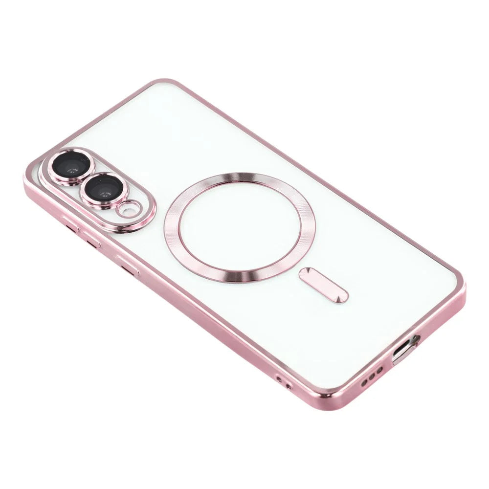 For Samsung Galaxy S25 Edge Magnetic Case Electroplated TPU Phone Cover with Lens Film - Pink - 4