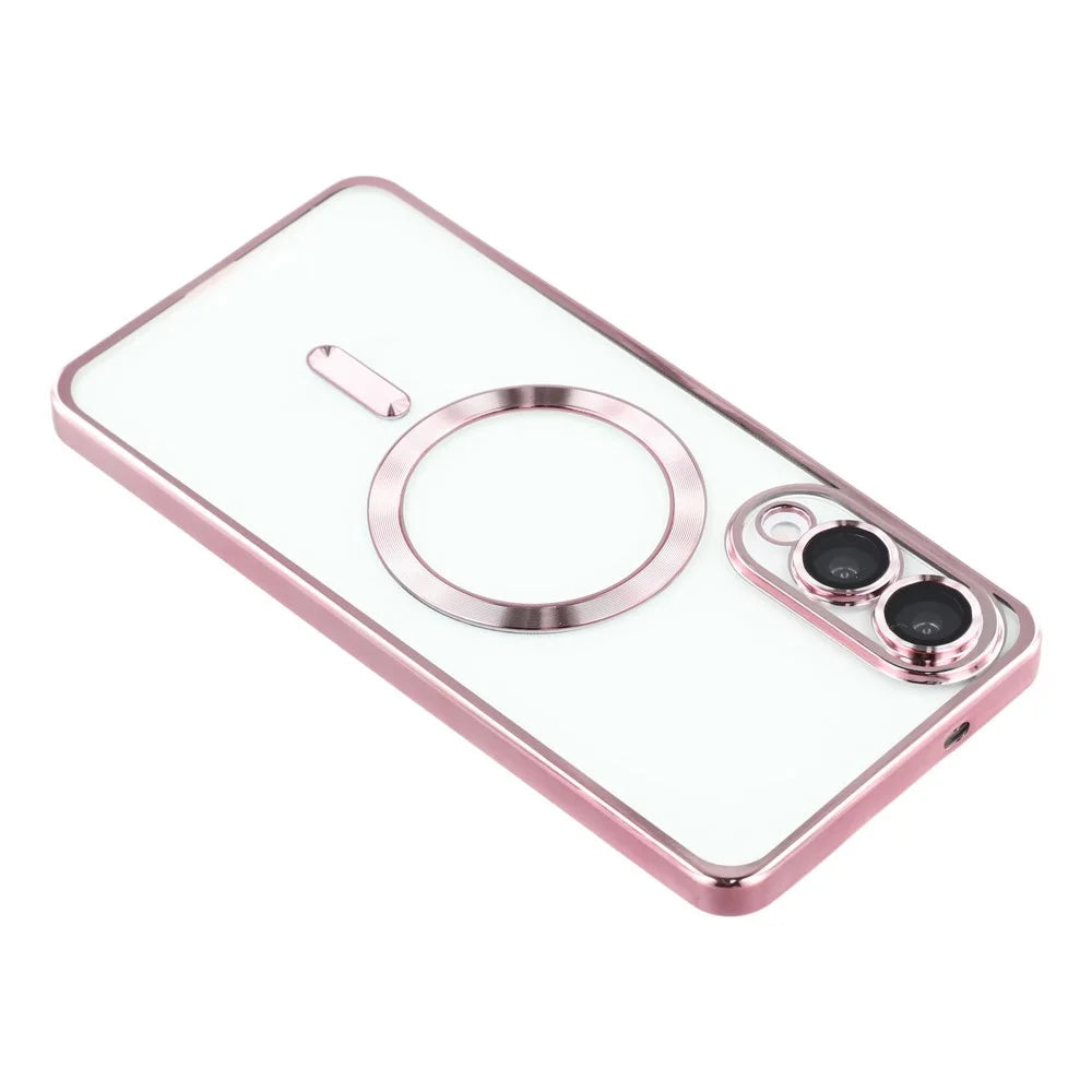 For Samsung Galaxy S25 Edge Magnetic Case Electroplated TPU Phone Cover with Lens Film - Pink - 5