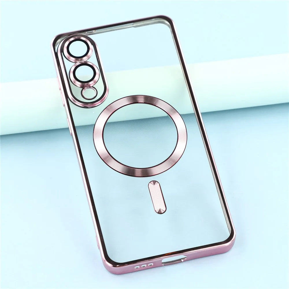 For Samsung Galaxy S25 Edge Magnetic Case Electroplated TPU Phone Cover with Lens Film - Pink - 6