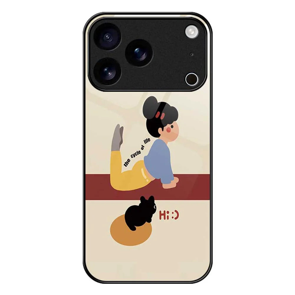 For iPhone 17 Pro Max Case TPU PC Tempered Glass Pattern Printing Slim Phone Back Cover - B0293 - 1