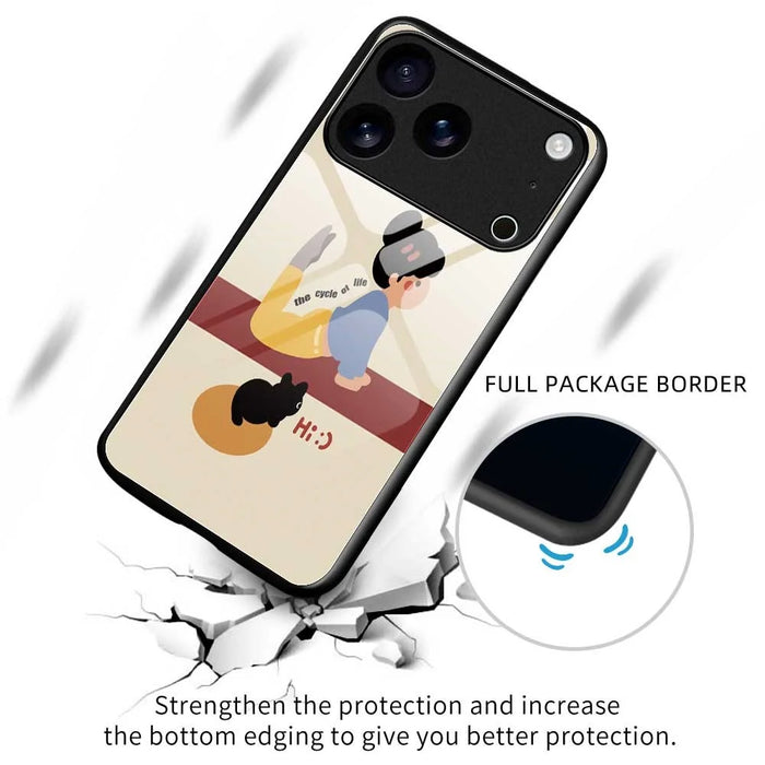 For iPhone 17 Pro Max Case TPU PC Tempered Glass Pattern Printing Slim Phone Back Cover - B0293 - 3