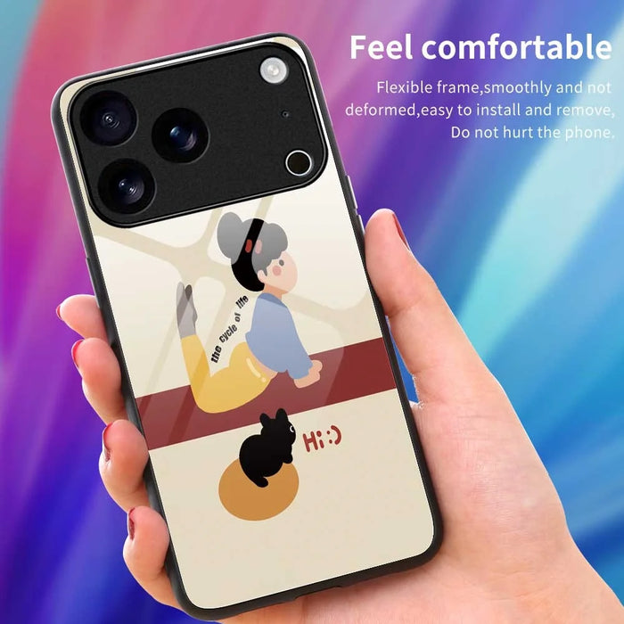 For iPhone 17 Pro Max Case TPU PC Tempered Glass Pattern Printing Slim Phone Back Cover - B0293 - 4