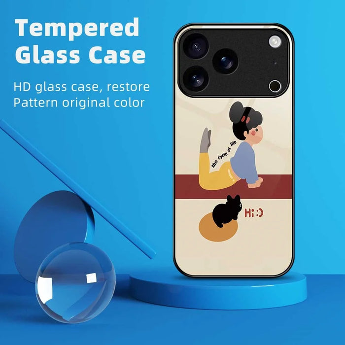 For iPhone 17 Pro Max Case TPU PC Tempered Glass Pattern Printing Slim Phone Back Cover - B0293 - 7